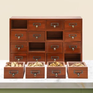 16-Drawer Vintage Wooden Storage Cabinet