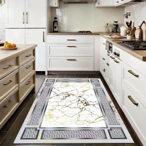 White gold marble rug, Machine Washable,
