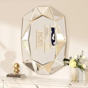 Silver Glass Wall Mirror with Beveled Diamond Edges