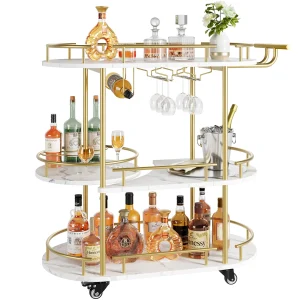 Bar Serving Cart with Wine Rack & Glass Holder