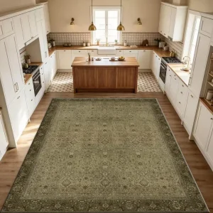 Olive antique rug, Machine washable.