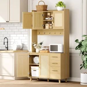 71 inch Tall rattan kitchen pantry cabinet