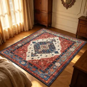 Tribal red diamond rug. Machine Washable,