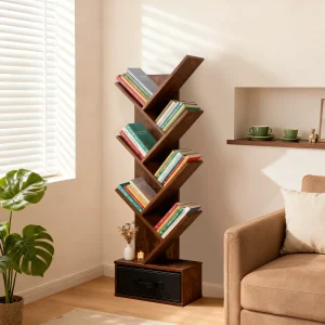 7-Tier tree bookshelf with drawer