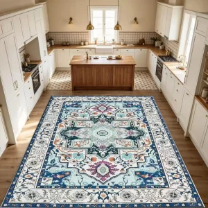 Persian azure rug,  Machine washable,