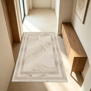 Feather beige rug. Machine washable,