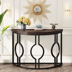 43" Half Moon Console Table with Geometric Base