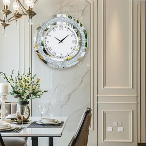 Silver/Tawny Bling Crystal Mirror Wall Clock