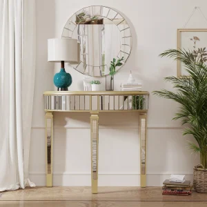 Silver Mirrored Half-moon Console Table