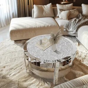 Mirrored 31.5" Coffee Table with Crystal Inlay